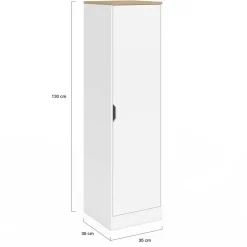 Armoire de rangement 1 porte avec étagères blanc et bois