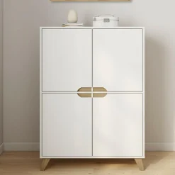 Armoire de rangement scandinave avec 4 portes bois blanc