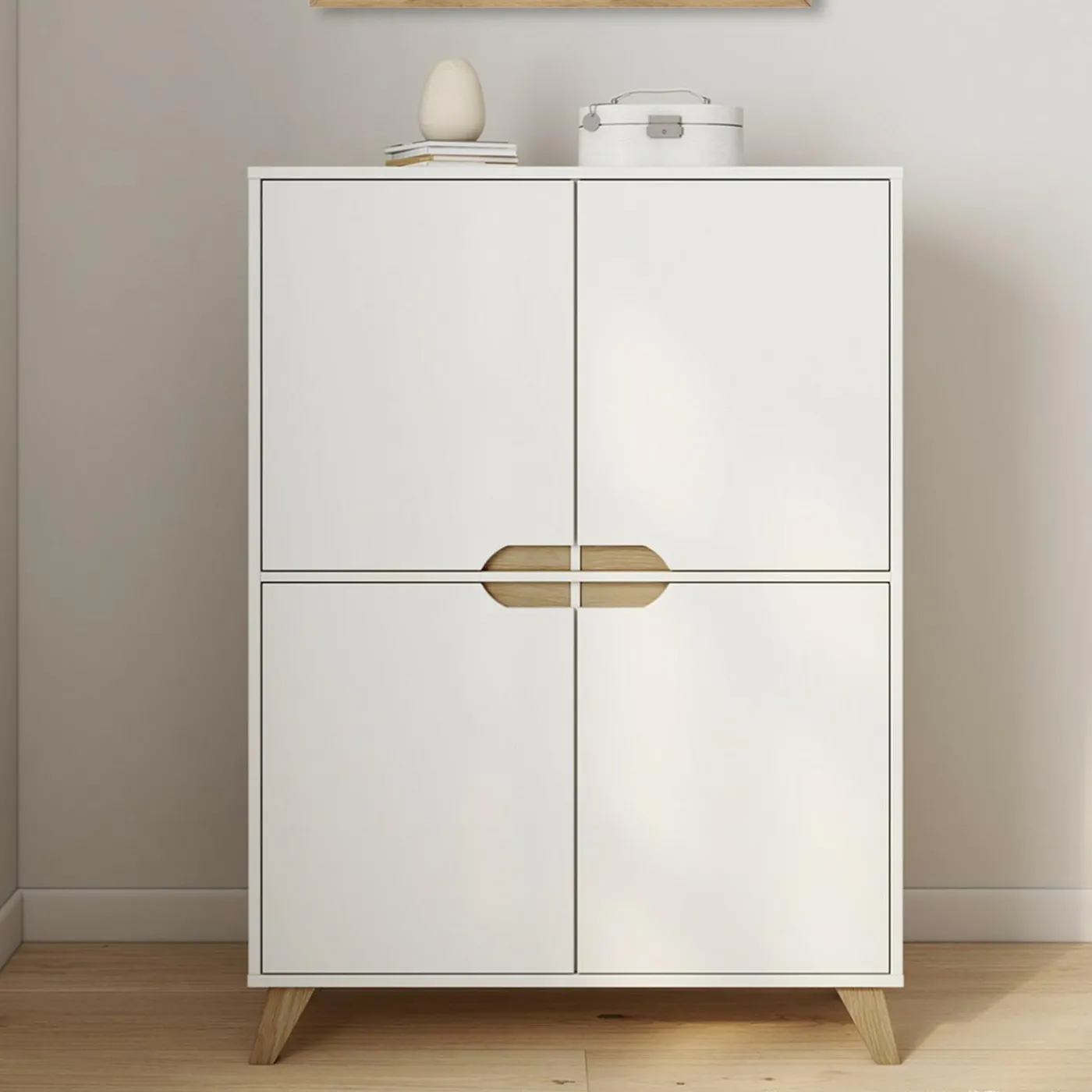 Armoire de rangement scandinave avec 4 portes bois blanc