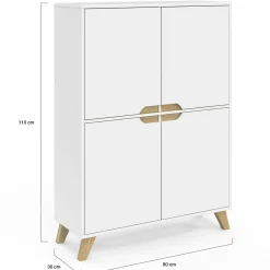 Armoire de rangement scandinave avec 4 portes bois blanc