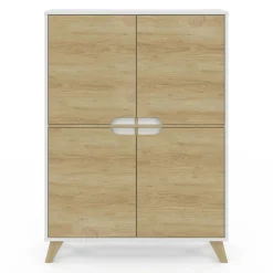 Armoire de rangement scandinave avec 4 portes blanc et bois