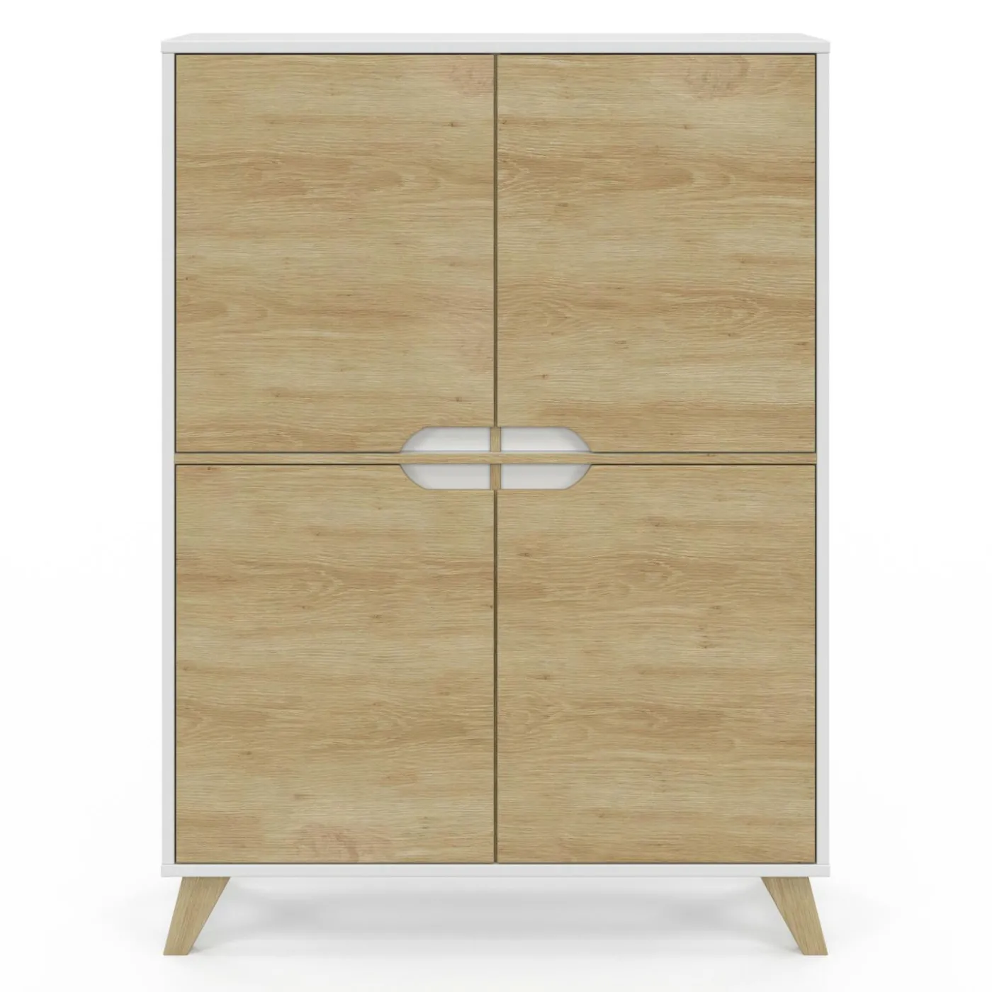 Armoire de rangement scandinave avec 4 portes blanc et bois