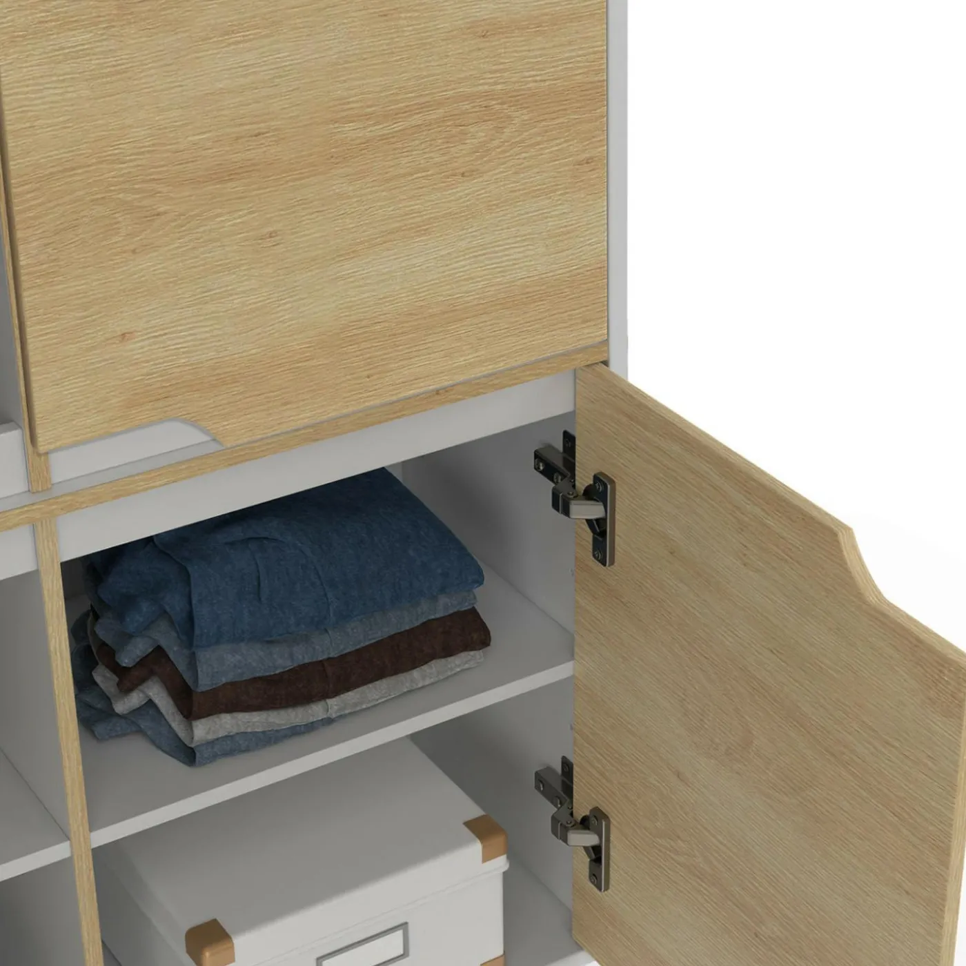 Armoire de rangement scandinave avec 4 portes blanc et bois