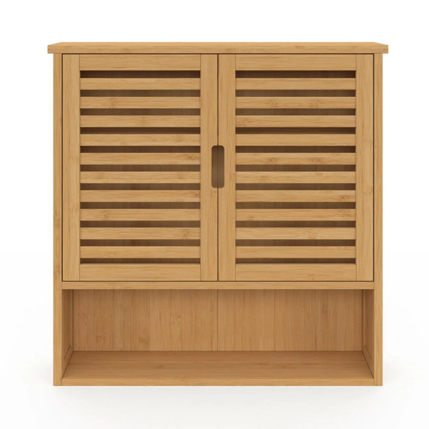 Armoire de salle de bain murale en bambou 2 portes et étagère