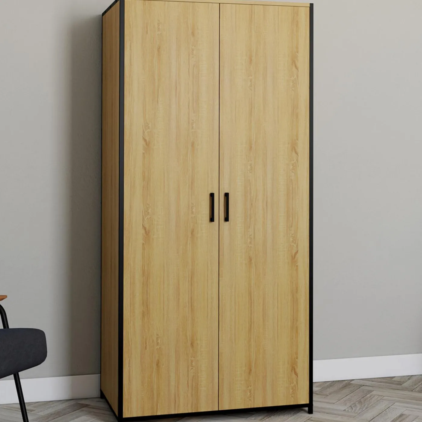 Armoire grande capacité avec penderie et étagères