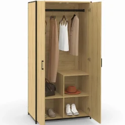 Armoire grande capacité avec penderie et étagères