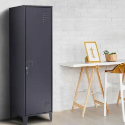 Armoire industrielle vestiaire métallique et bois gris foncé