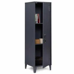 Armoire industrielle vestiaire métallique et bois gris foncé