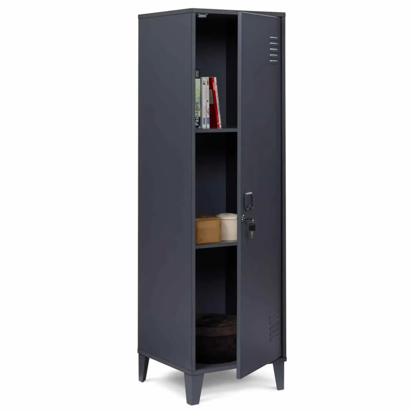 Armoire industrielle vestiaire métallique et bois gris foncé