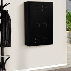 Armoire murale 2 portes noir et métal