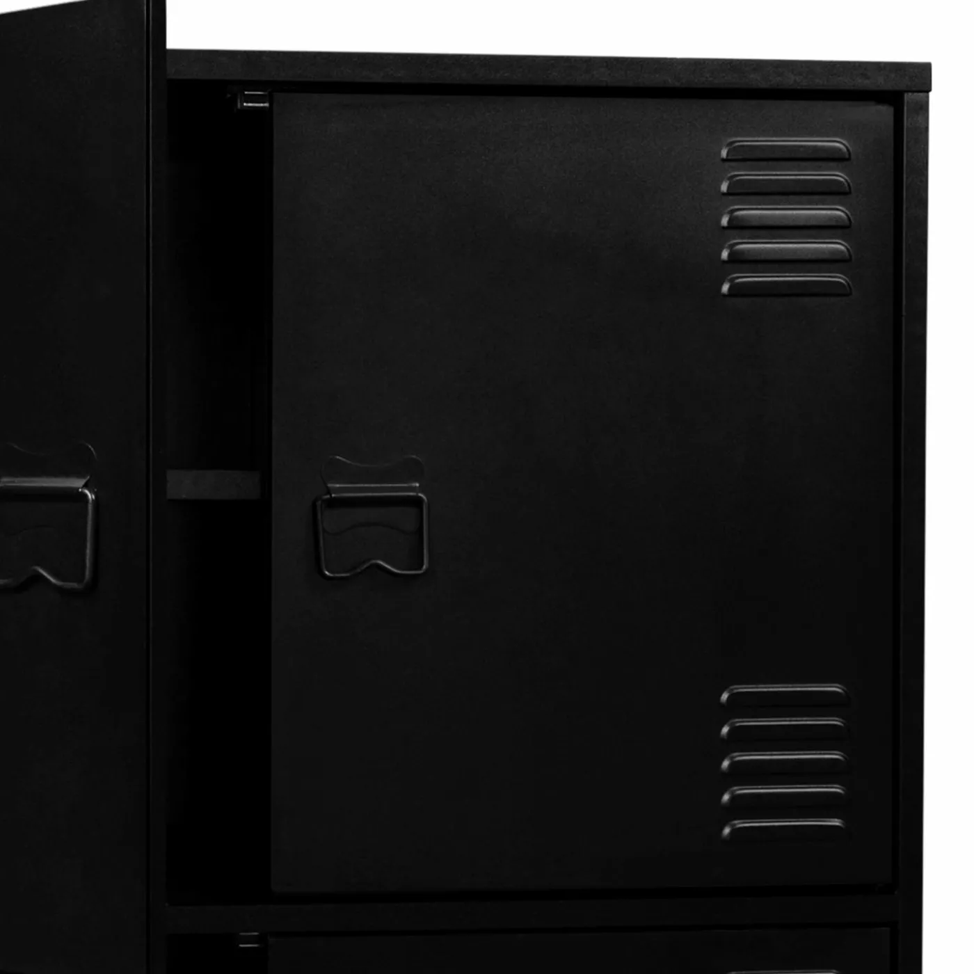 Armoire noire et bois avec 4 portes métalliques