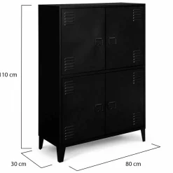 Armoire noire et bois avec 4 portes métalliques