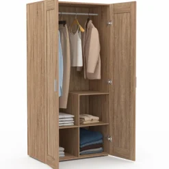 Armoire penderie en hêtre avec 2 portes et étagères
