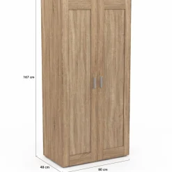 Armoire penderie en hêtre avec 2 portes et étagères