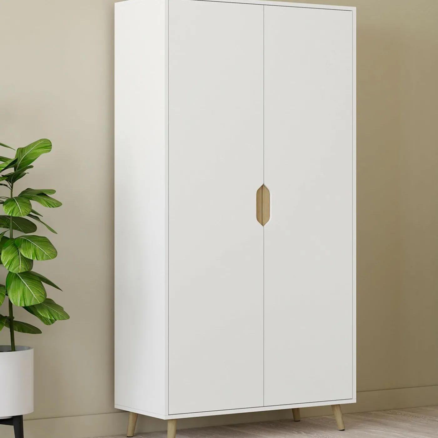 Armoire scandinave 2 portes blanche penderie 80 cm avec étagères rangement