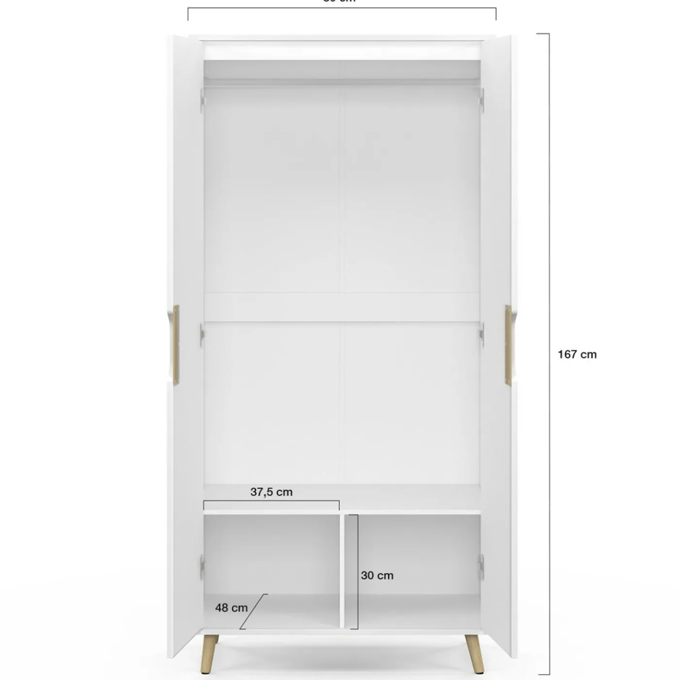 Armoire scandinave 2 portes blanche penderie 80 cm avec étagères rangement