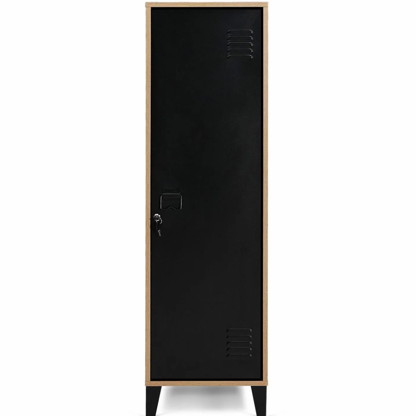Armoire vestiaire bois et porte métallique noir design industriel
