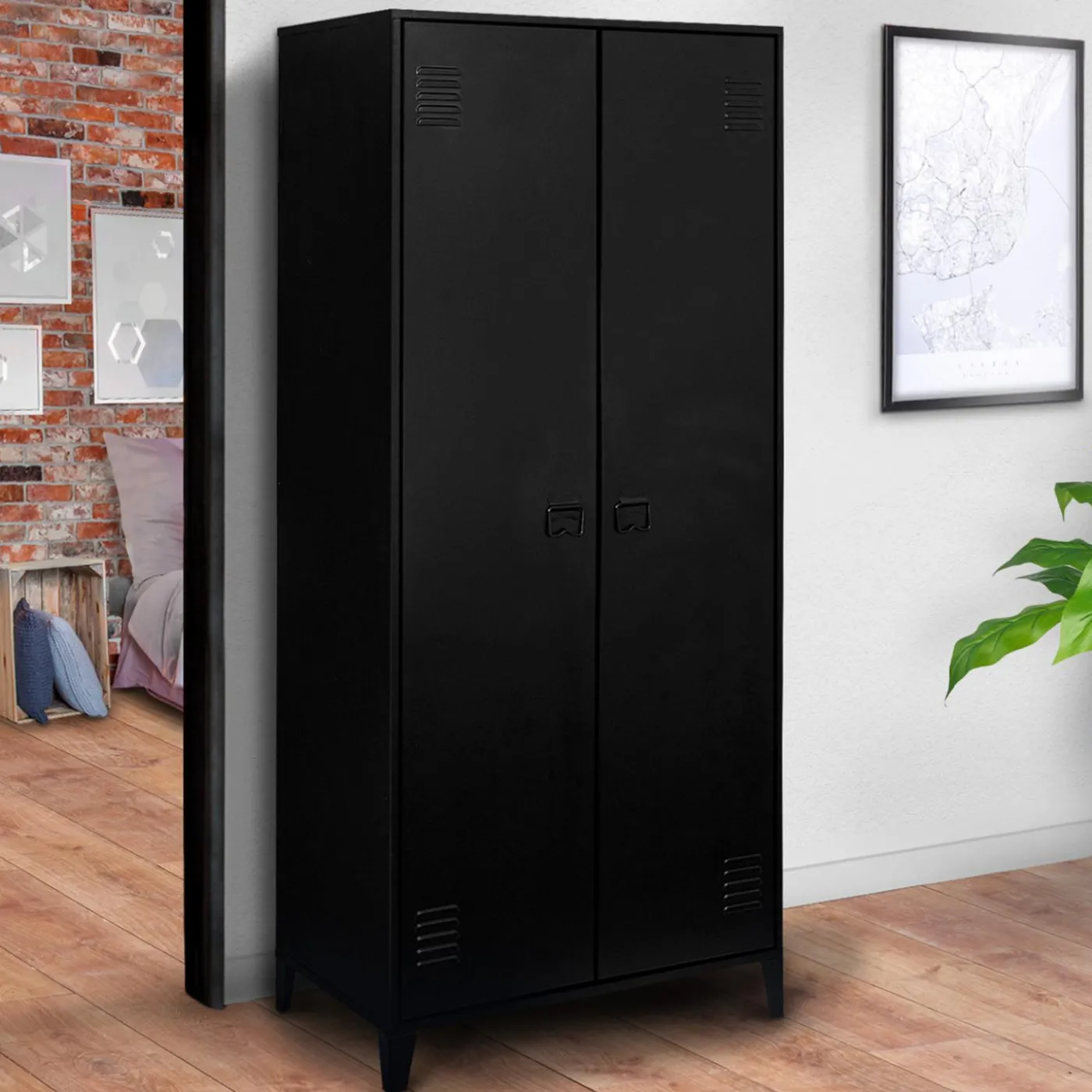 Armoire vestiaire métal noir avec 2 portes