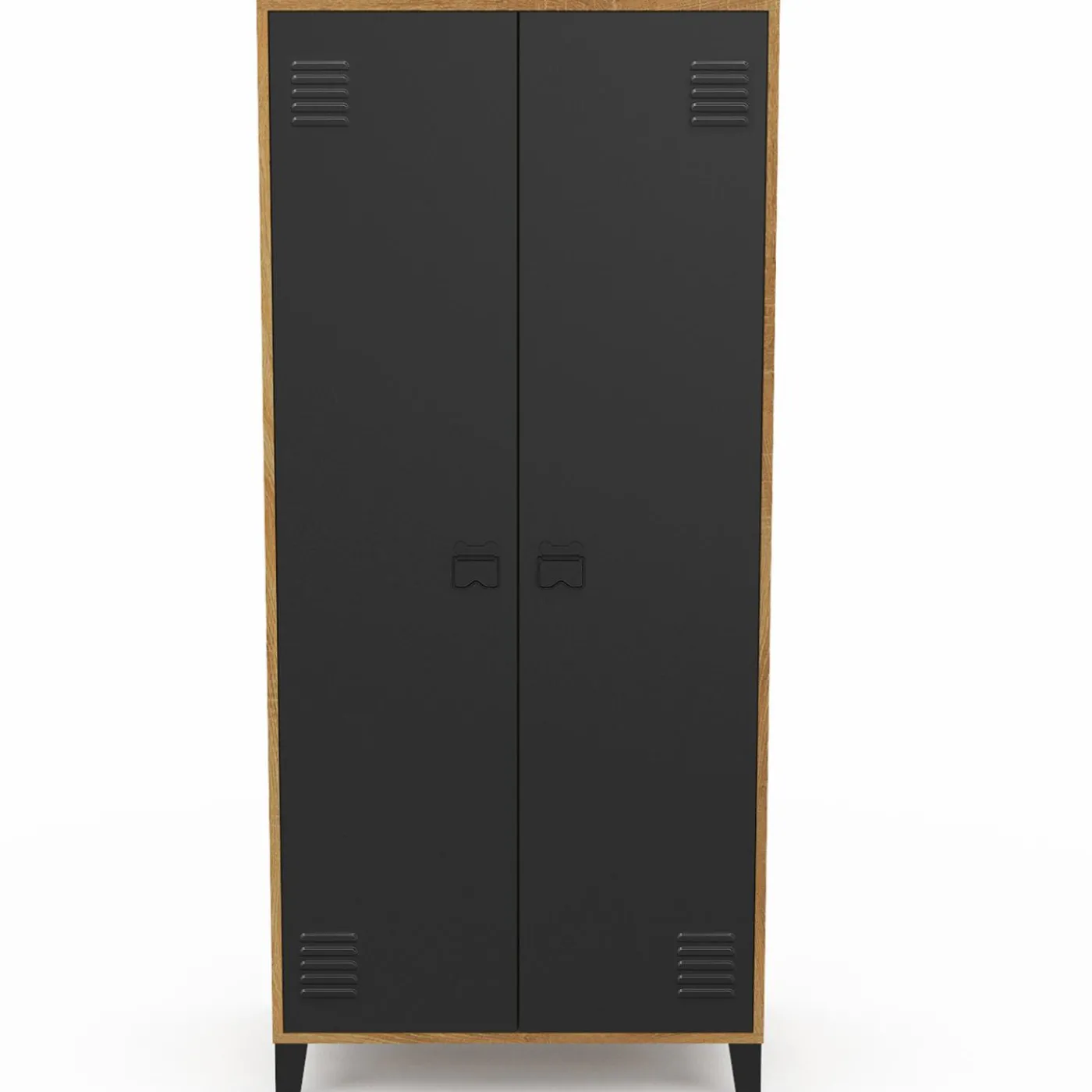 Armoire vestiaire penderie métal noir et bois avec 2 portes