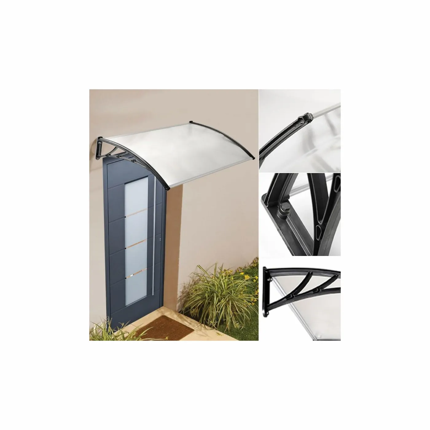Auvent de porte marquise polycarbonate 80x120 cm