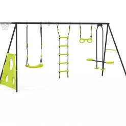 Balançoire 4 portiques pour jardin avec panier de basket et but de foot