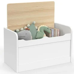 Banc coffre de rangement enfant 60 cm en bois blanc et hêtre
