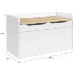 Banc coffre de rangement enfant 60 cm en bois blanc et hêtre