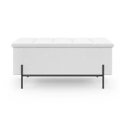 Banc coffre rangement pieds métal noir 100 cm tissu bouclette blanc