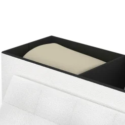 Banc coffre rangement pieds métal noir 100 cm tissu bouclette blanc