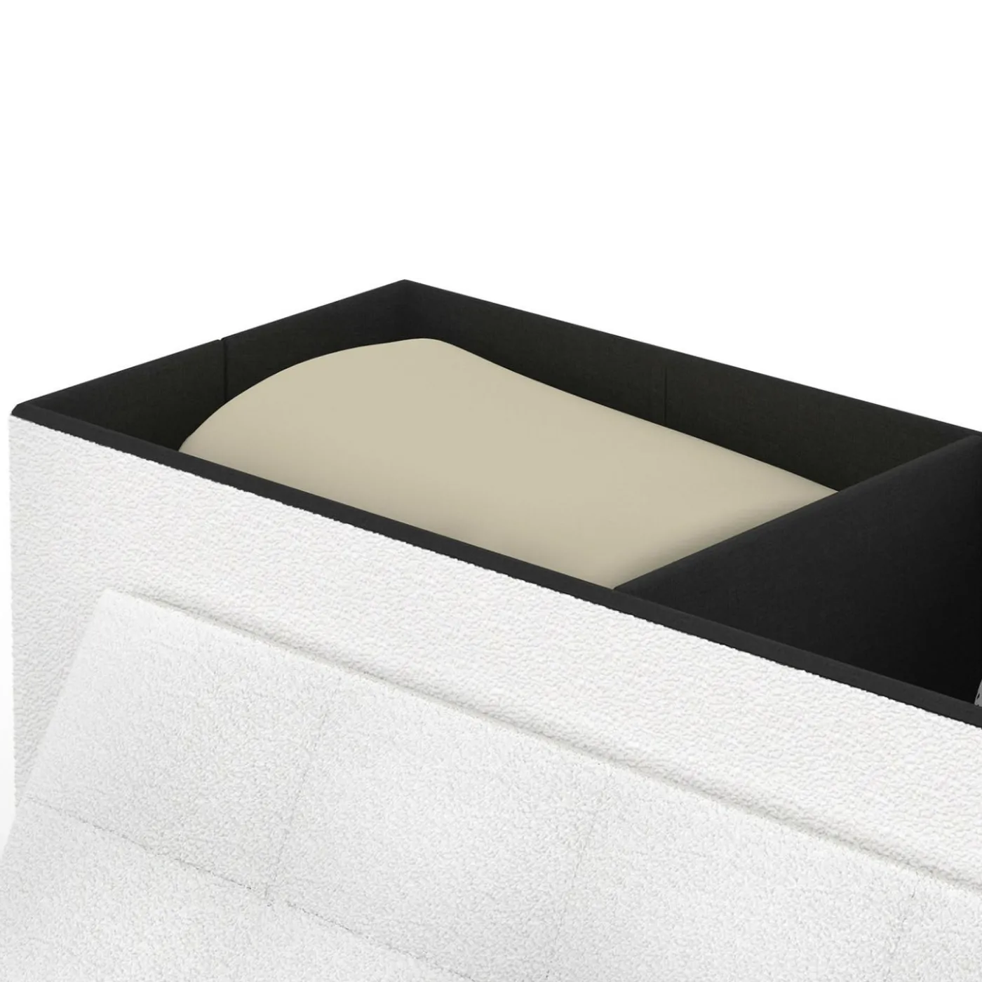 Banc coffre rangement pieds métal noir 100 cm tissu bouclette blanc