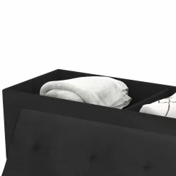Banc de rangement velours noir avec pieds métal doré 100 cm