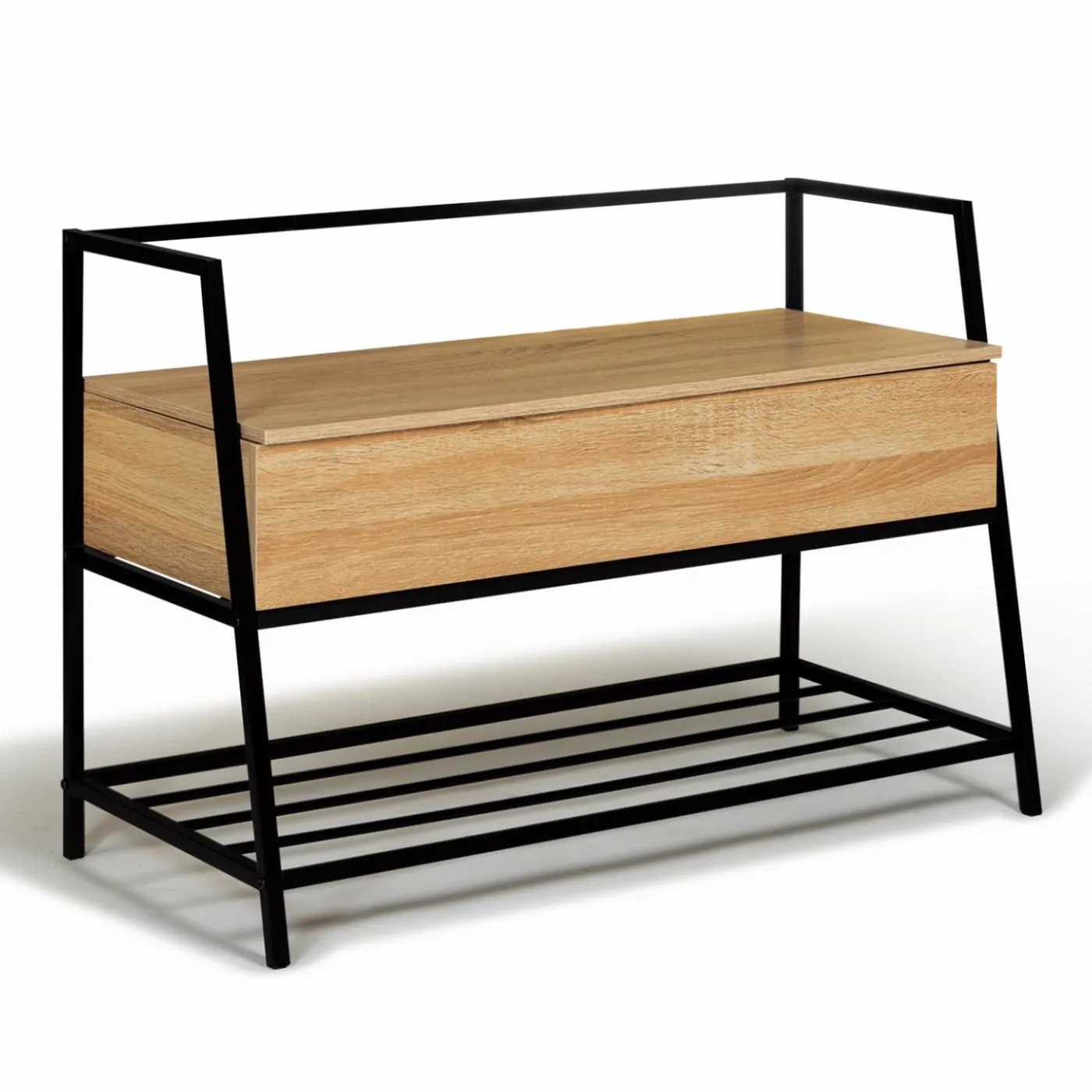 Banc d'entrée industriel bois et noir