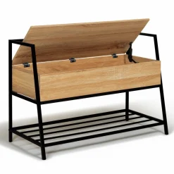 Banc d'entrée industriel bois et noir