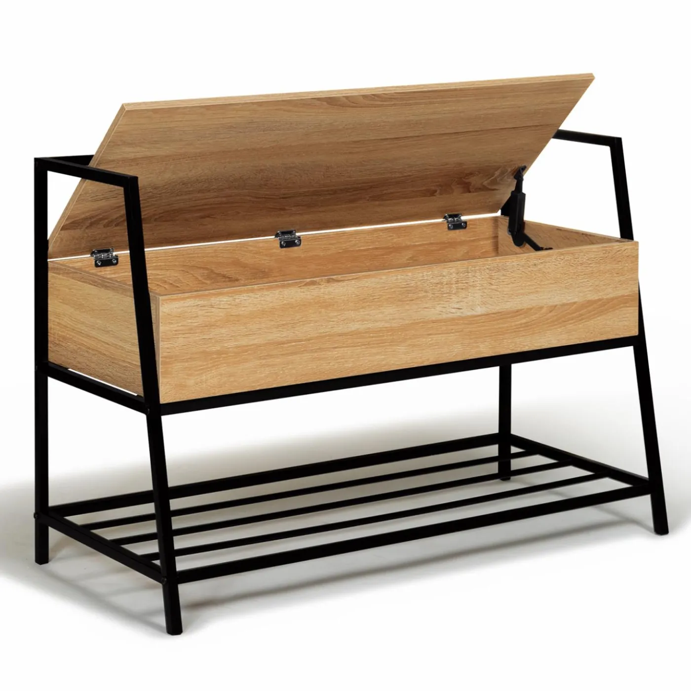 Banc d'entrée industriel bois et noir