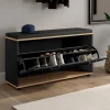 Banc d'entrée noir avec coussin et rangement chaussures