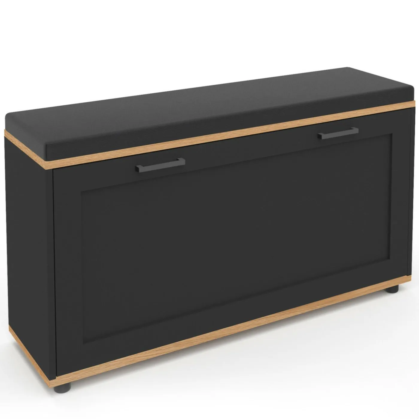 Banc d'entrée noir avec coussin et rangement chaussures