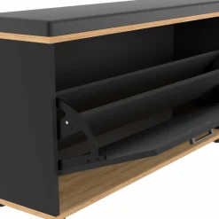 Banc d'entrée noir avec coussin et rangement chaussures