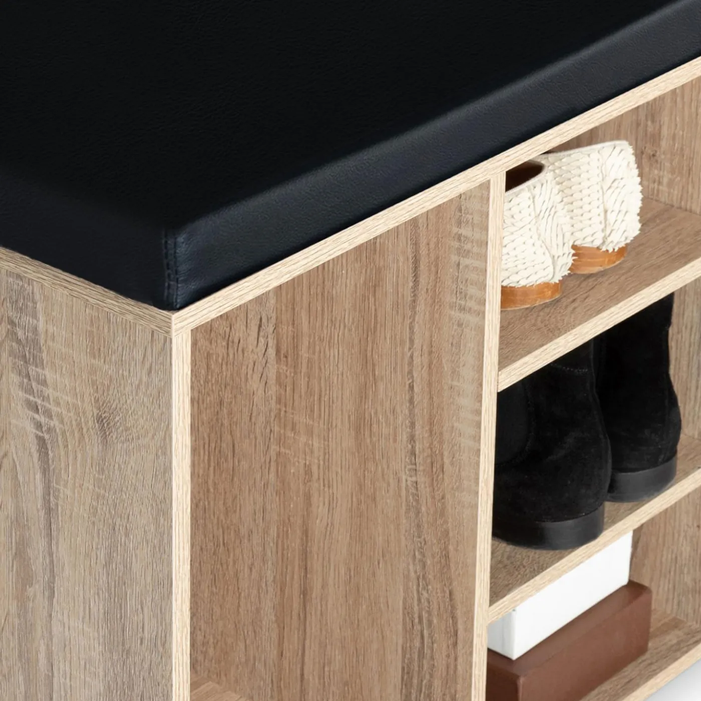 Banc d’entrée range chaussures bois imitation hêtre