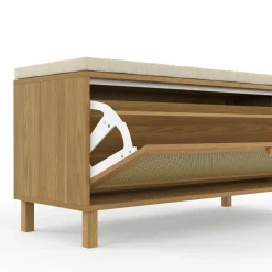 Banc d'entrée vintage avec rangement chaussures effet cannage naturel