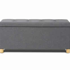Banquette rangement tissu gris en lin