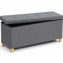 Banquette rangement tissu gris en lin