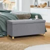 Banquette rangement tissu gris clair en lin