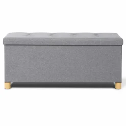 Banquette rangement tissu gris clair en lin