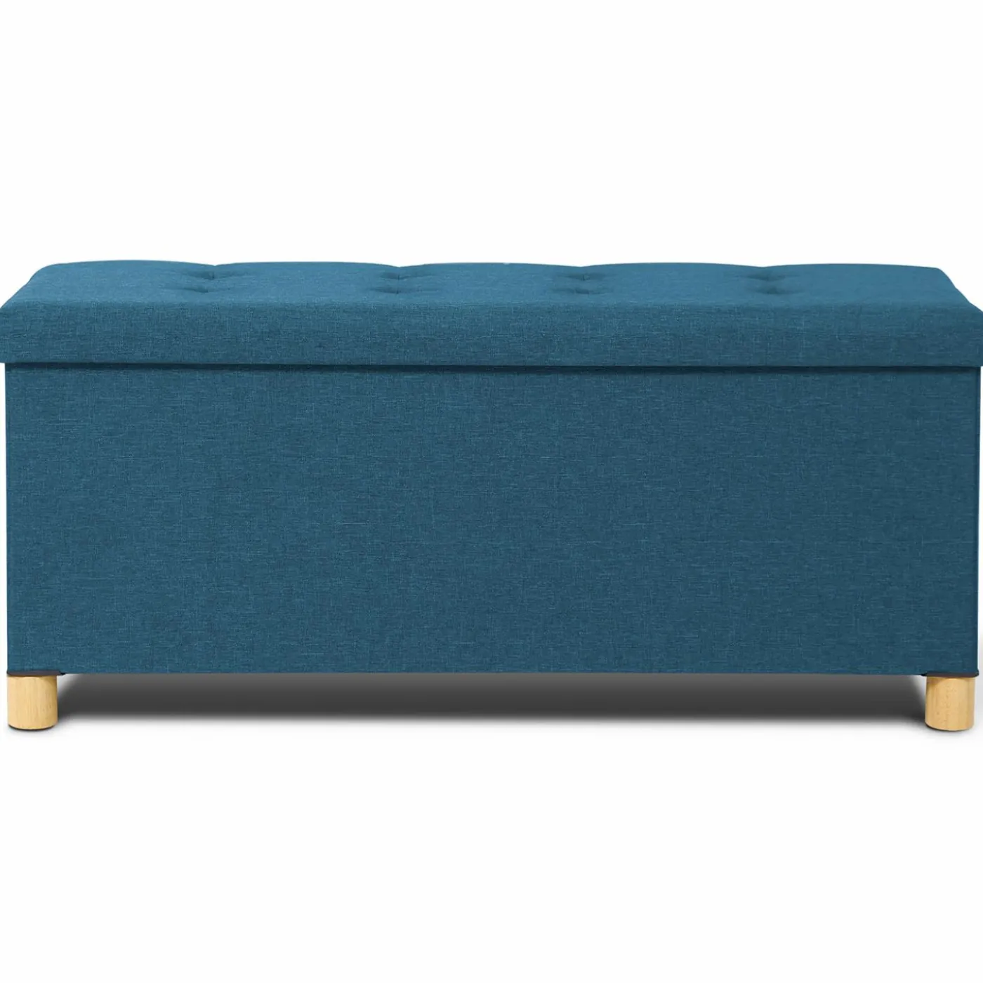 Banquette rangement tissu bleu canard en lin