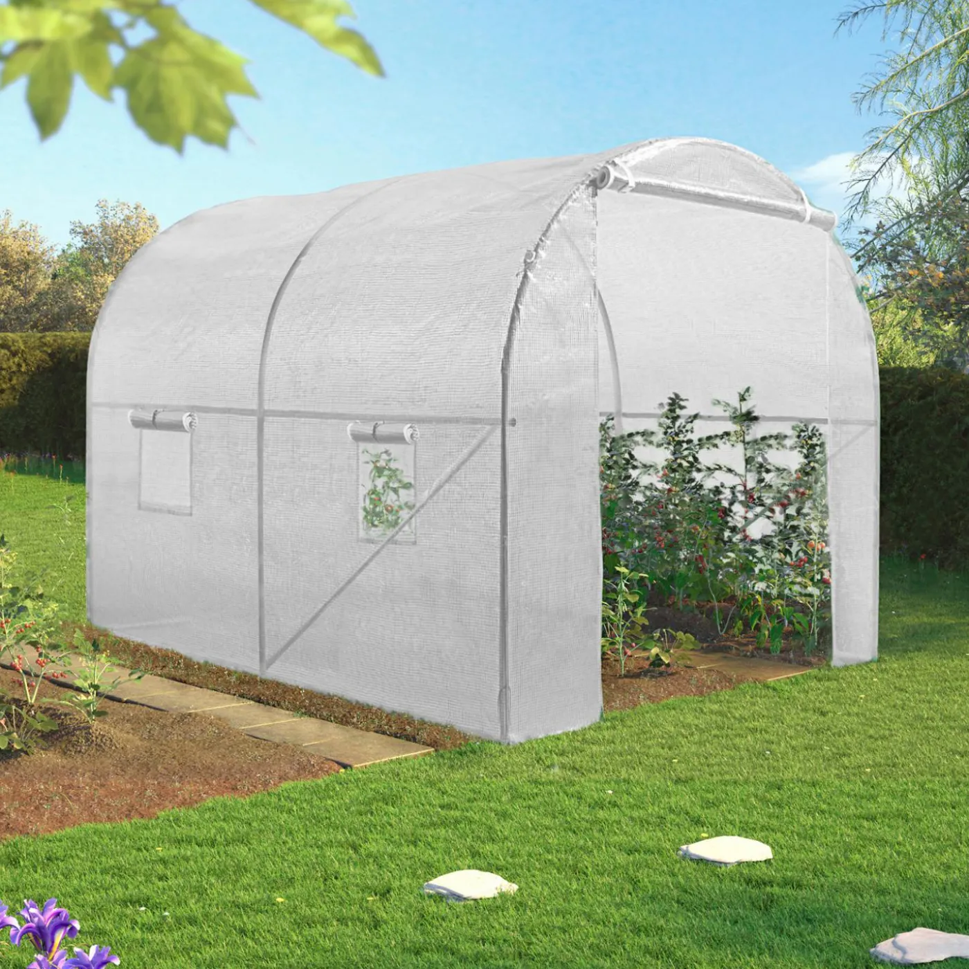 Bâche de rechange pour serre tunnel 6 m² blanche ROMA