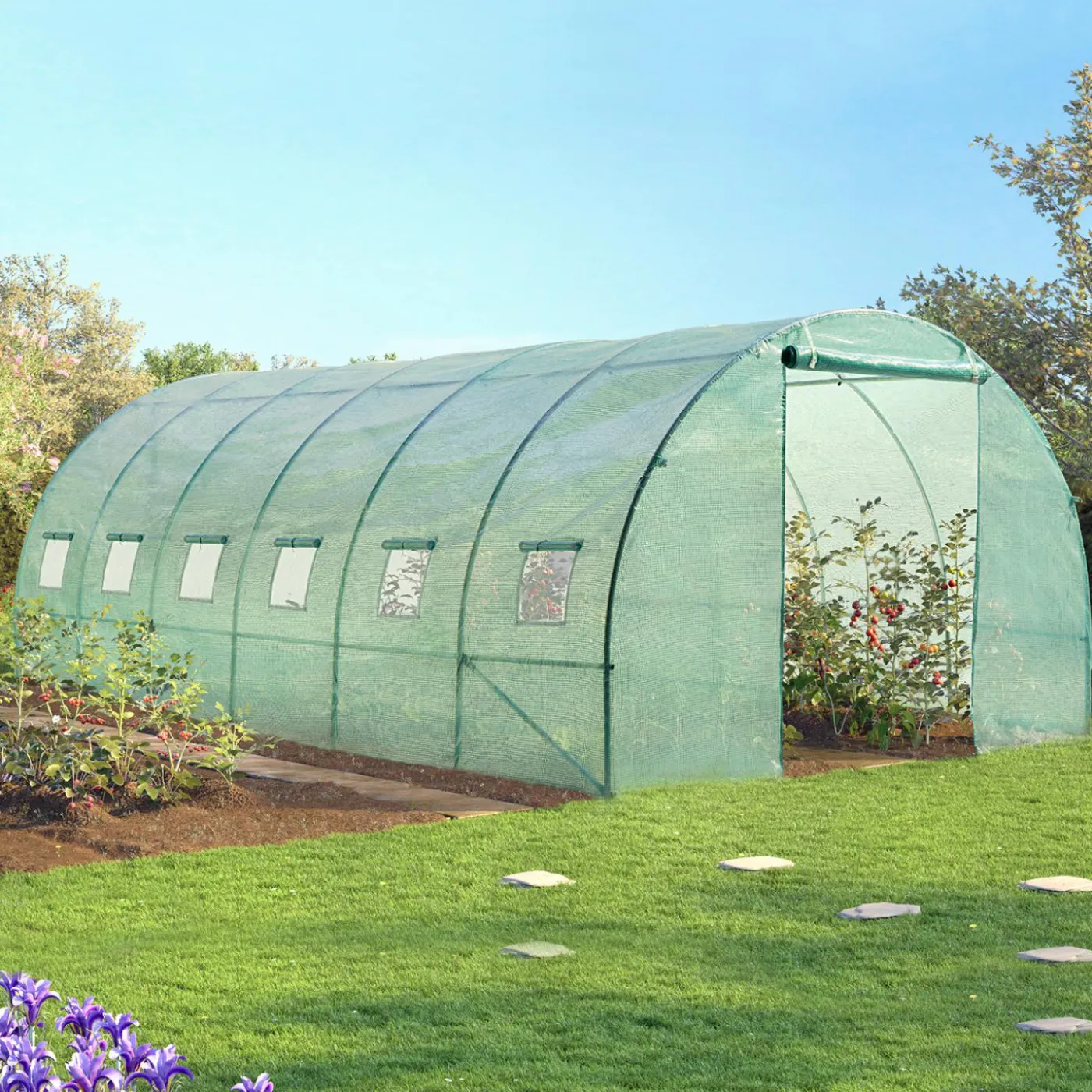 Bâche de rechange pour serre tunnel 18m² verte CRIMÉE