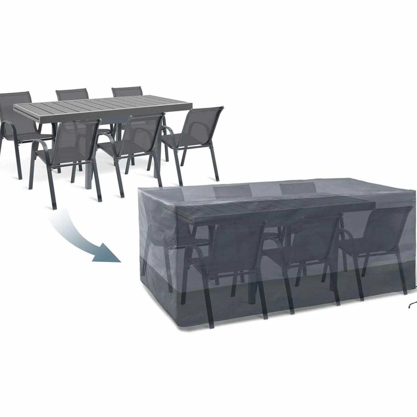 Bâche table de jardin rectangulaire imperméable grise et noire