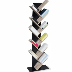 Bibliothèque arbre bois noir et façon hêtre 10 niveaux