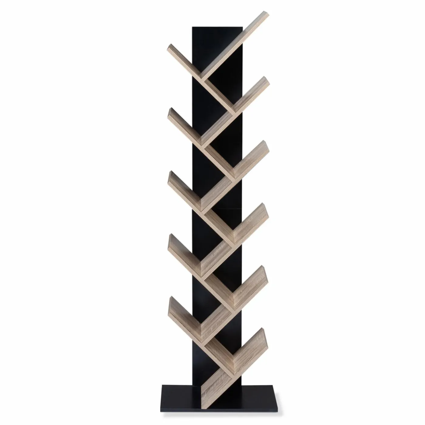Bibliothèque arbre bois noir et façon hêtre 10 niveaux