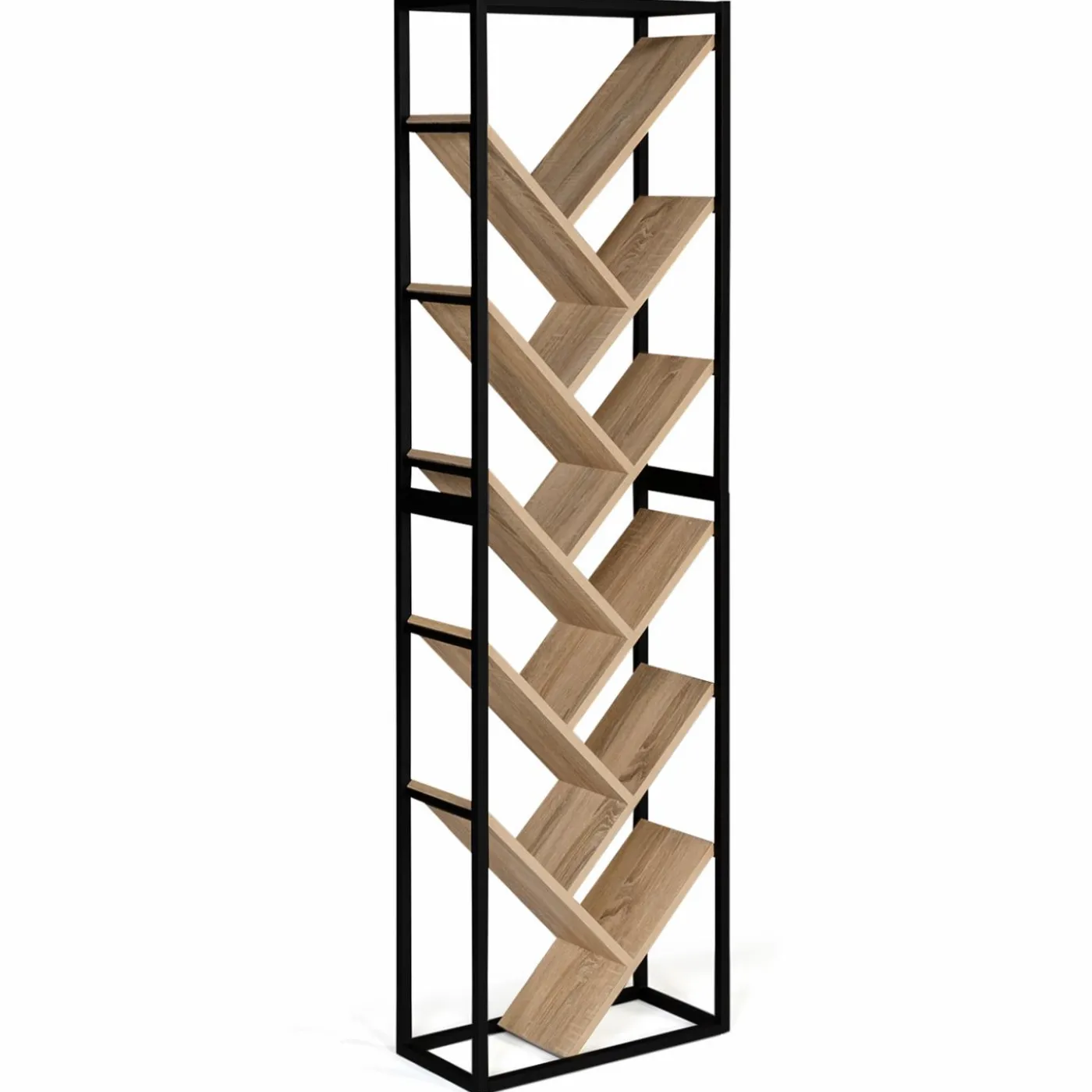 Bibliothèque arbre style industriel bois et métal 10 niveaux